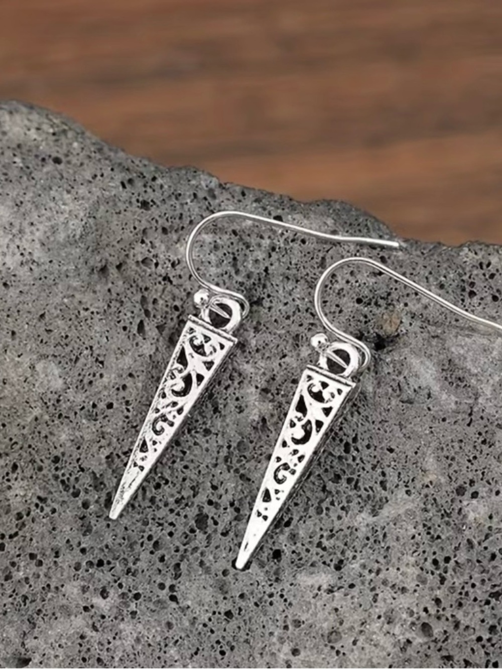 Sterling Silver Filigree Spike Drop Earrings - Silver